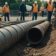 Workers relining a sewer pipe with modern equipment, showcasing the relining process in a cross-sectional view.