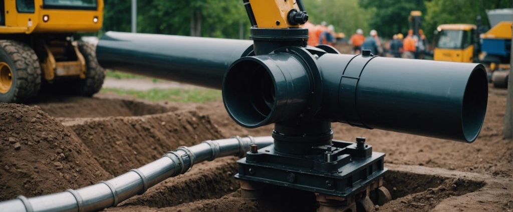 Trenchless pipe installation machine laying pipes underground without surface disruption.