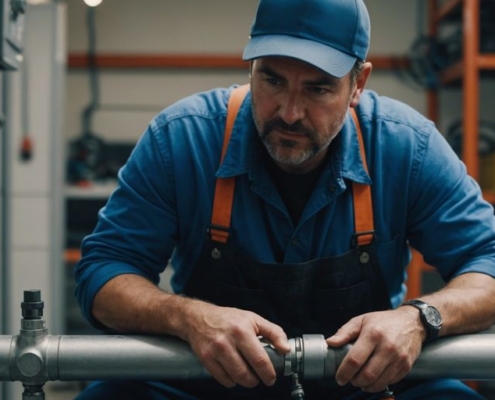 Plumber using advanced tools for pipe relining, showcasing a clean and efficient plumbing solution.