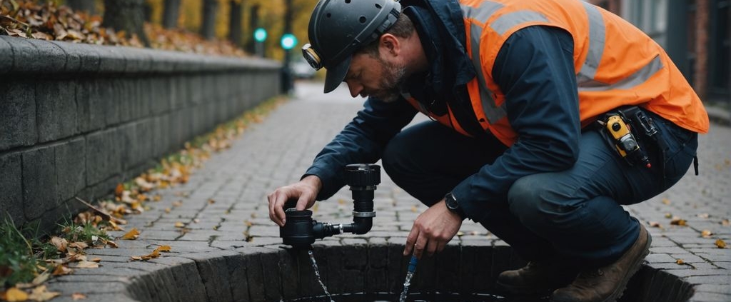 Technician examining drain pipe for lining services