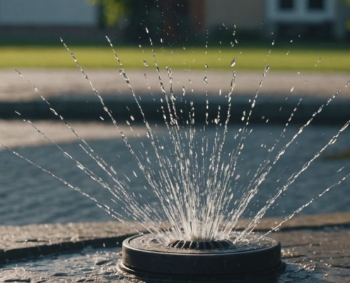 Water jetting service cleaning a surface with high-pressure water