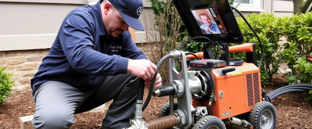 Plumber relining a pipe with advanced tools