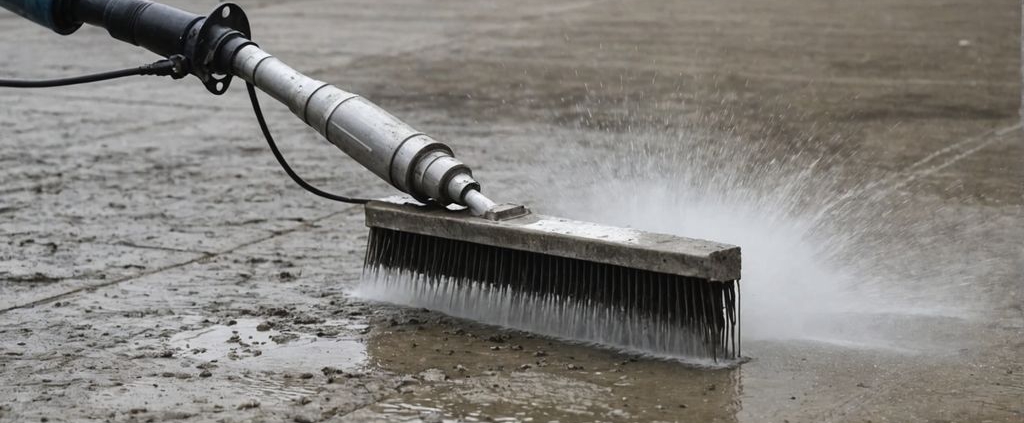 High-pressure water jet cleaning concrete